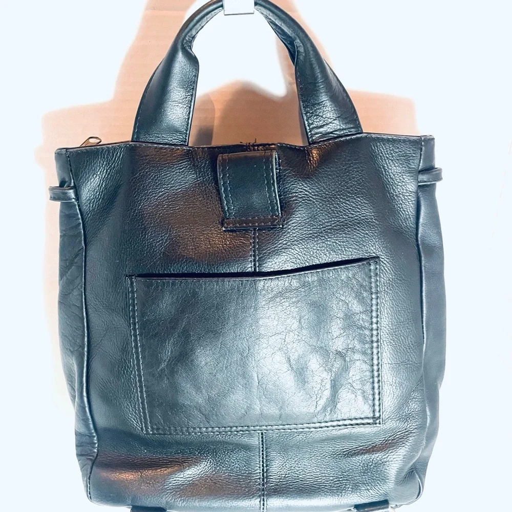 Hobo International Black Leather Backpack Tote Y2K